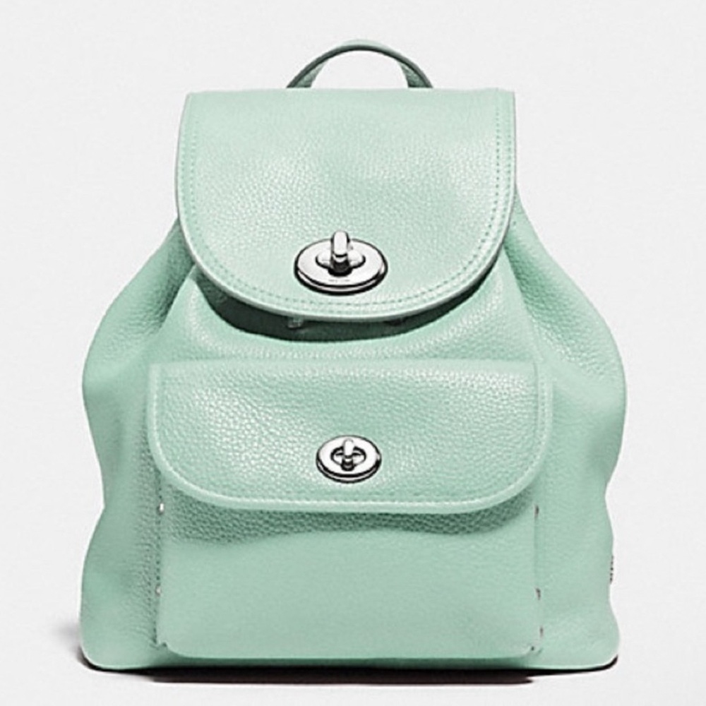 Coach Mini Turnlock Rucksack Pebbled Leather Backpack Pockets Adjustable Straps - Picture 2 of 9